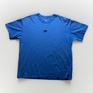 Nike Center Swoosh T-Shirt Men's L Blue Loose Fit Embroidered Logo Spellout Tee